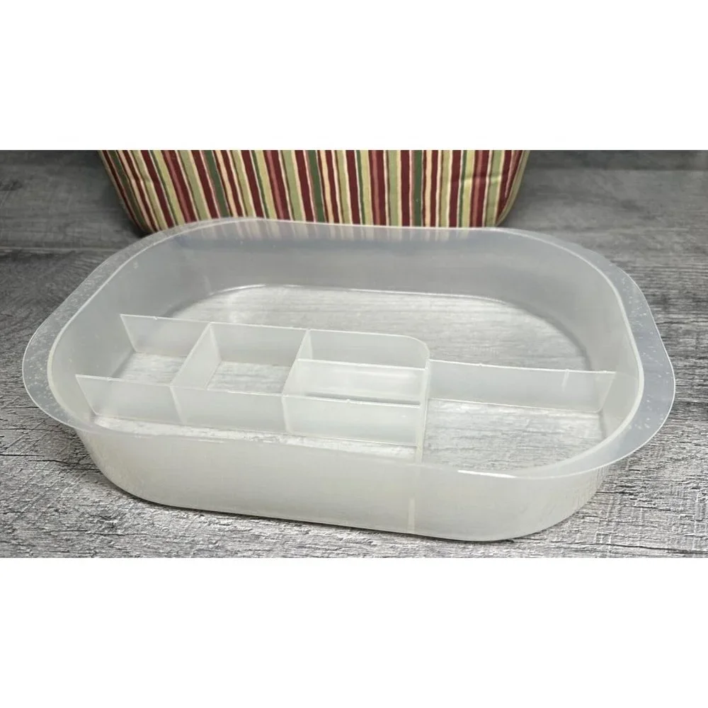 Vintage 70s Sewing Box Carrying Wood Handle Removable Plastic Tray & Extras Lot - Picture 4 of 16